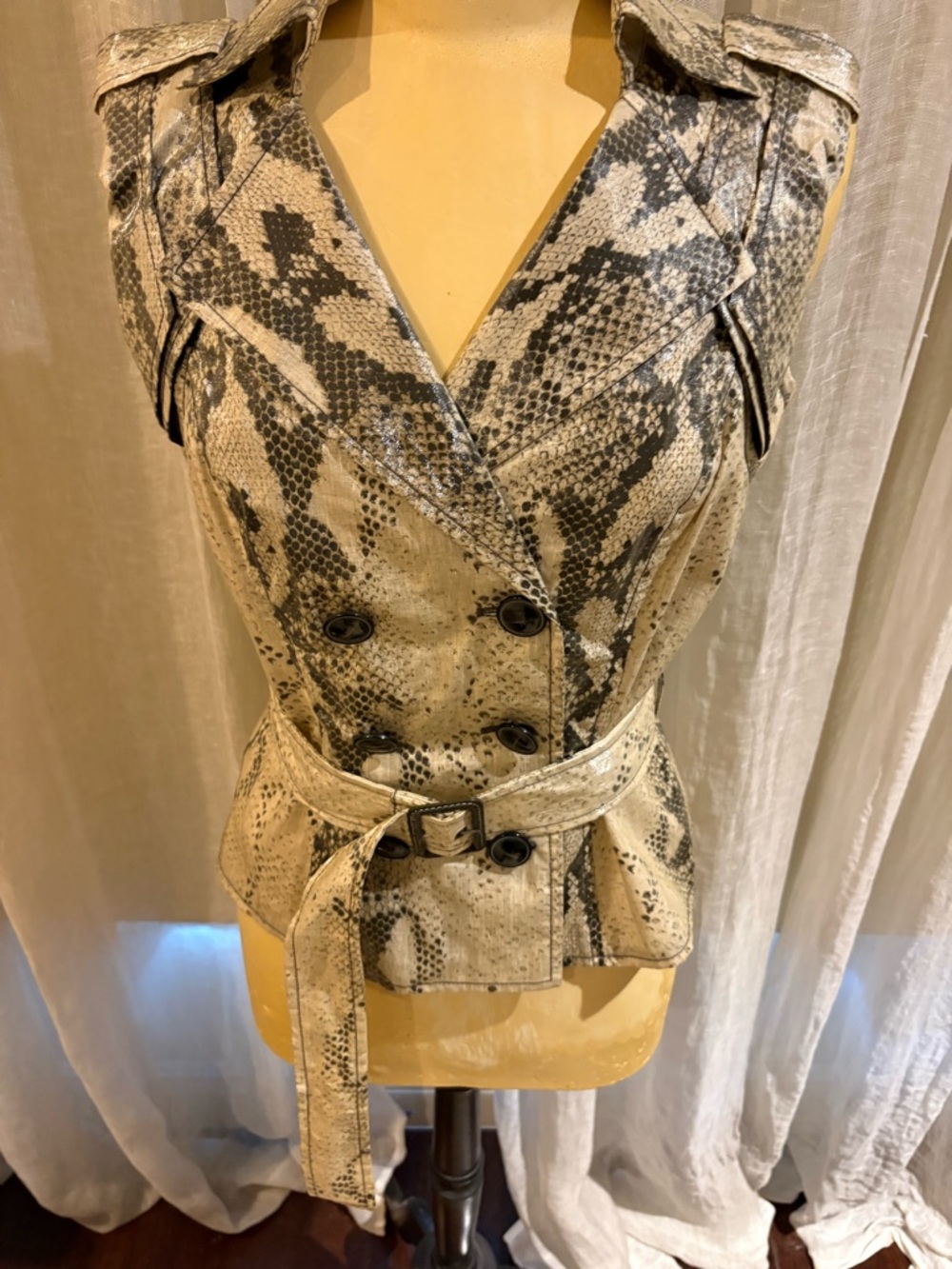 Worth Snake-Print Sleeveless Vest in Beige and Black